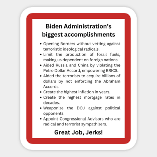 Bidens Administration Accomplishments, Jerks Sticker